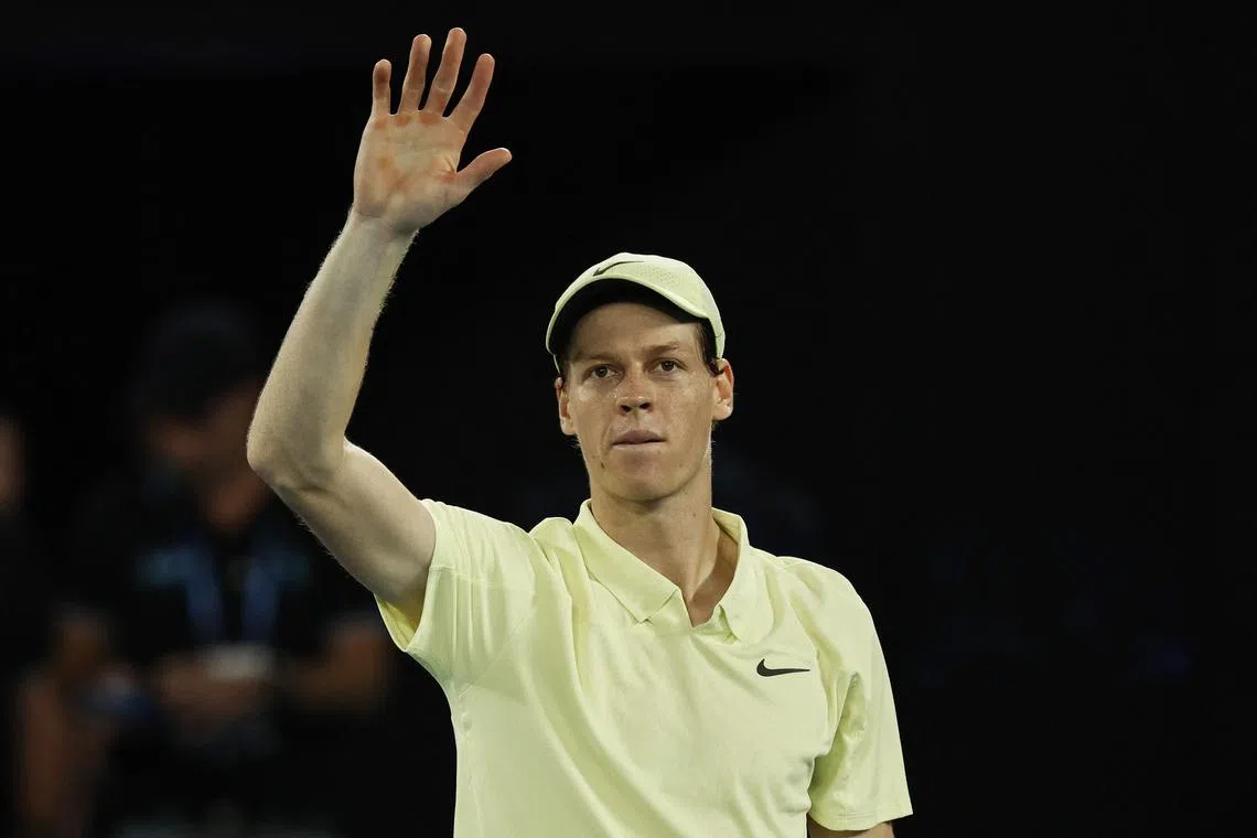 FILE PHOTO: Tennis - Australian Open - Melbourne Park, Melbourne, Australia - January 26, 2025 Italy's Jannik Sinner celebrates winning the final against Germany's Alexander Zverev REUTERS/Tingshu Wang/File Photo