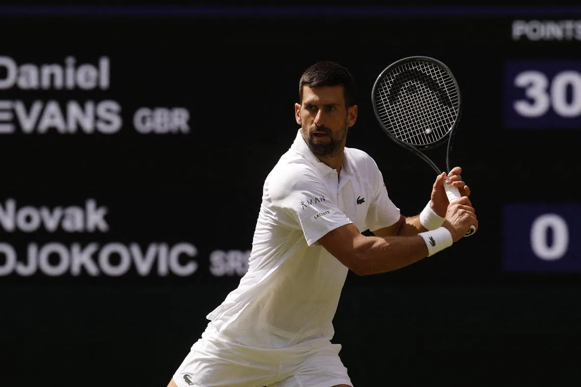 Novak Djokovic during his second-round match against Britain's Daniel Evans.