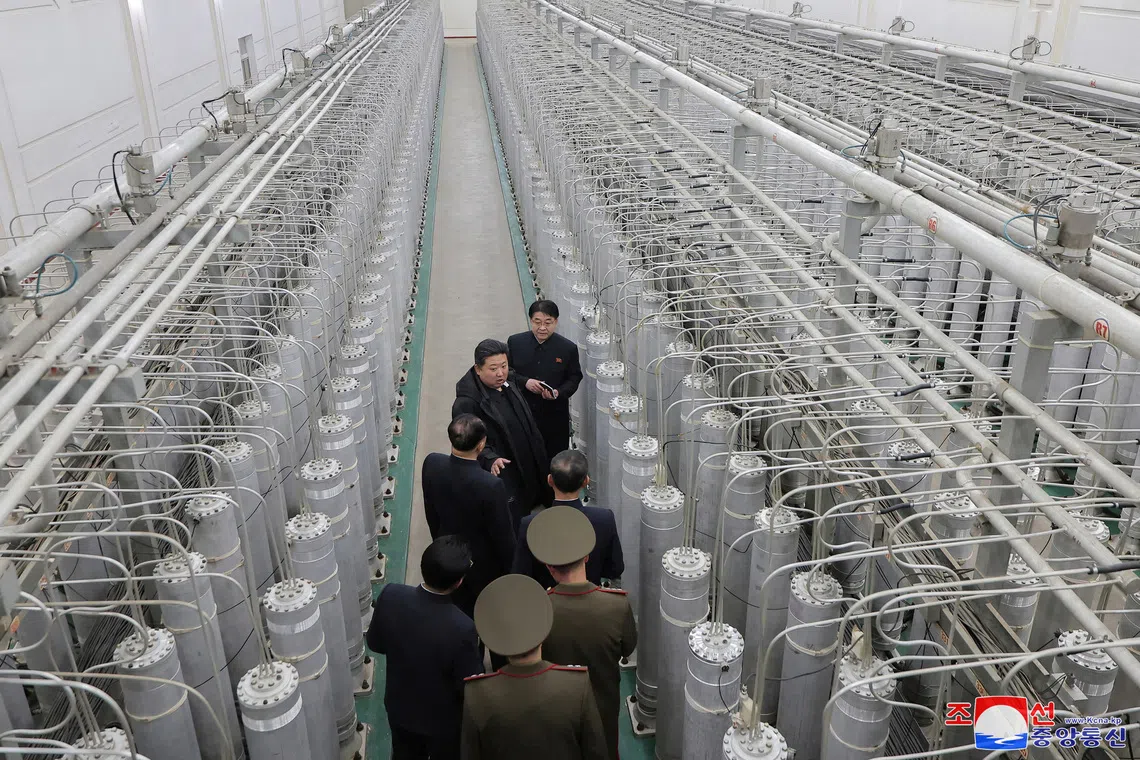 FILE PHOTO: North Korean leader Kim Jong Un visits the country's nuclear material production base and nuclear weapons institute, at an undisclosed location in North Korea, in this photo released by North Korea's official Korean Central News Agency on January 29, 2025.  KCNA via REUTERS/File Photo