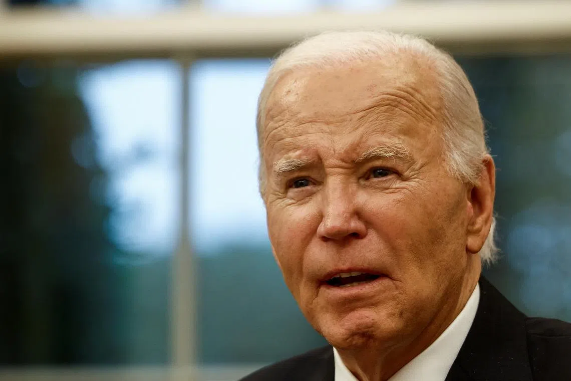 U.S. President Joe Biden provides an update on the Hurricane Helene response and recovery efforts, during remarks in the White House Oval Office in Washington, U.S., September 30, 2024. REUTERS/Evelyn Hockstein