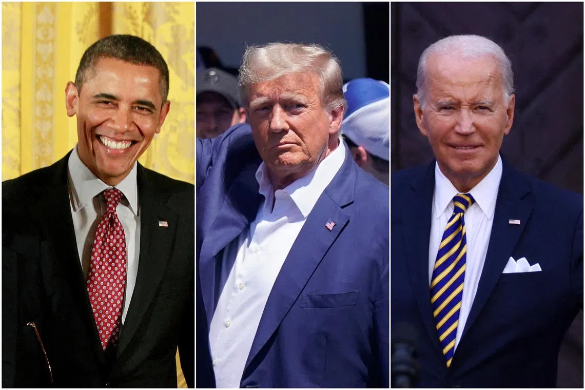 US policy towards China has evolved under its last three presidents: (from left) Mr Barack Obama, Donald Trump and Mr Joe Biden.