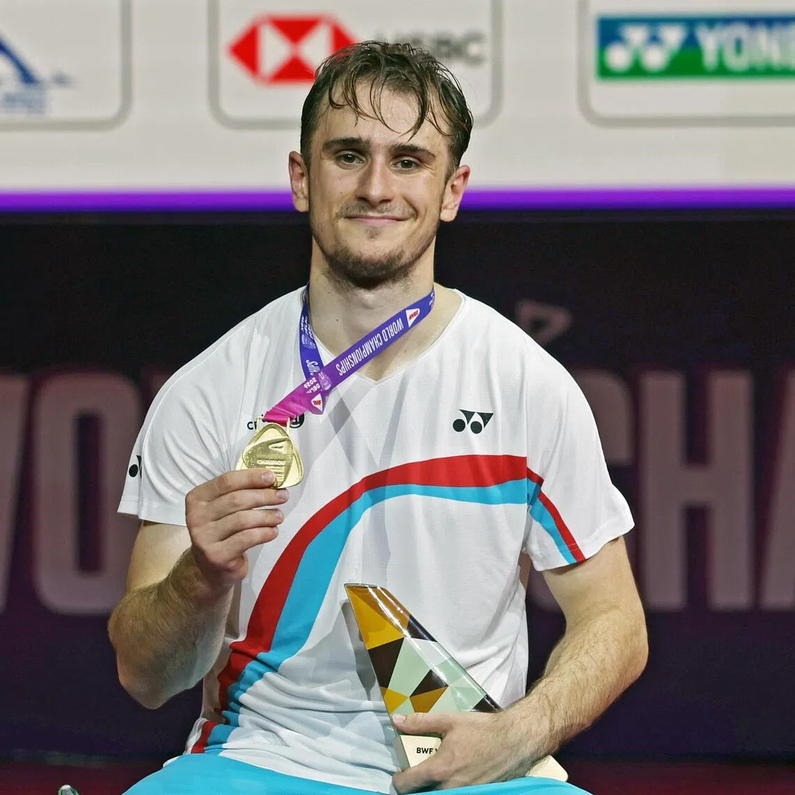 Gold medallist Alex Lanier of France posing with his medal on Aug 23.