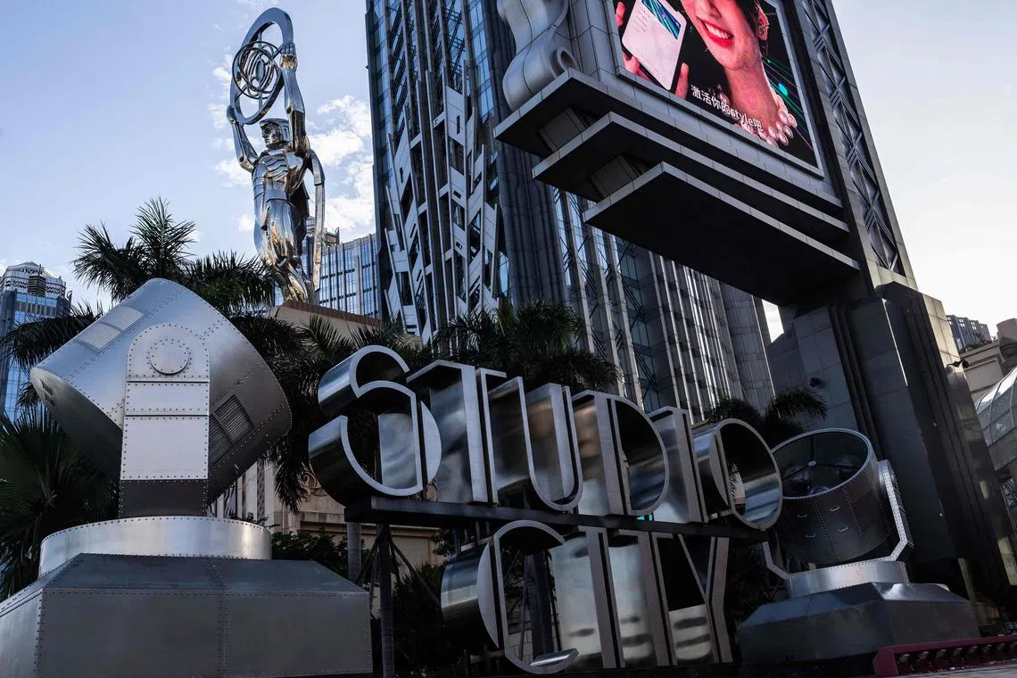 A signage outside the Studio City Casino resort at the Cotai strip in Macau.