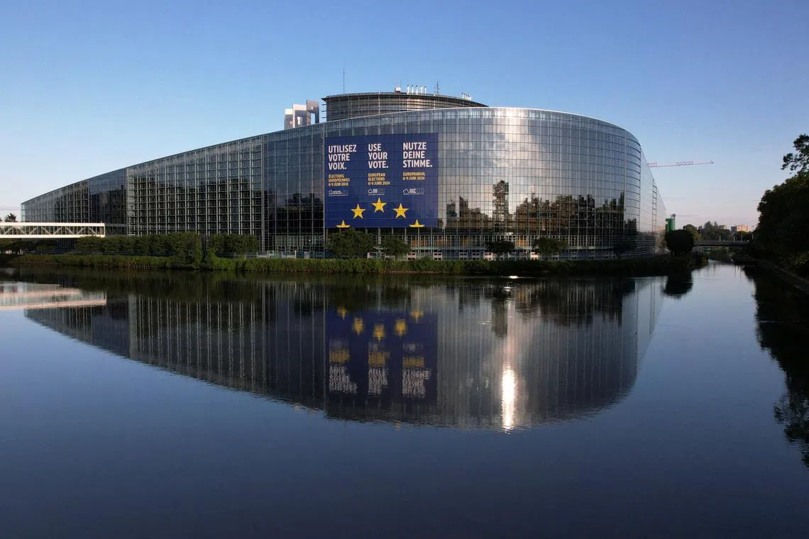 A drone view shows the European Parliament building in Strasbourg, France, May 25, 2024. REUTERS/Christian Hartmann/ File Photo