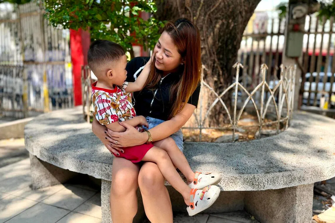 Sean Cabanban with his mother Erika, on May 22.. During a community check-up by local health workers in 2025, he was diagnosed with severe stunting
