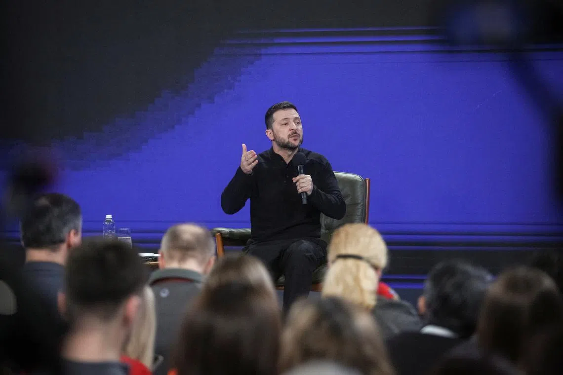 Ukraine's President Volodymyr Zelenskiy attends a press conference after the 'Ukraine. Year 2025' forum, amid Russia's attack on Ukraine, in Kyiv, Ukraine February 23, 2025. REUTERS/Anatolii Stepanov