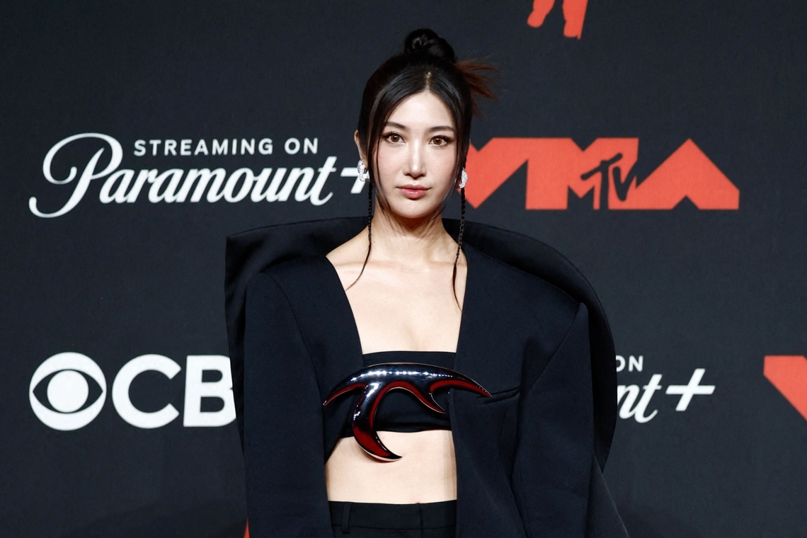 Ejae, who voices Rumi in Kpop Demon Hunters, poses on the red carpet at the 2025 MTV Video Music Awards in New York, US on Sept 7.