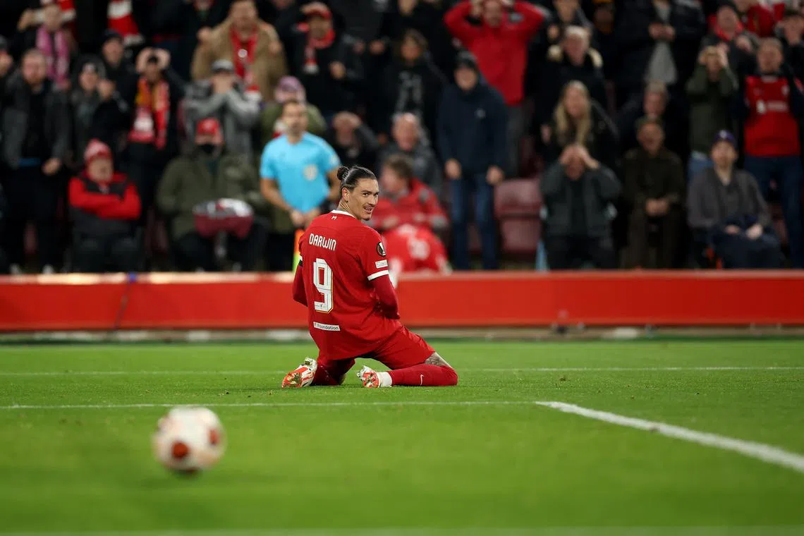 Liverpool's Darwin Nunez missed an open goal during a 5-1 win over Toulouse on Oct 26.