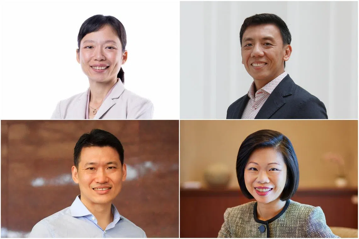(Clockwise from top left) Jasmin Lau, Jeffrey Siow, Sim Ann and David Neo.