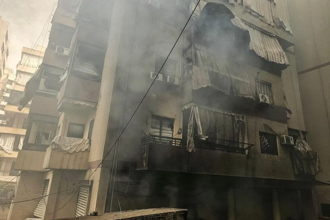 Smoke billows from the site of an overnight Israeli airstrike in the Haret Hreik neighbourhood of Beirut’s southern suburbs on April 3.