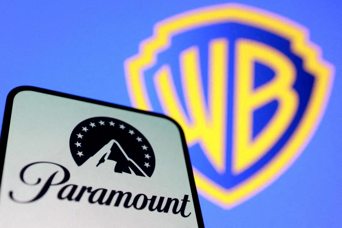 A smartphone showing the Paramount logo against the large Paramount Pictures logo.