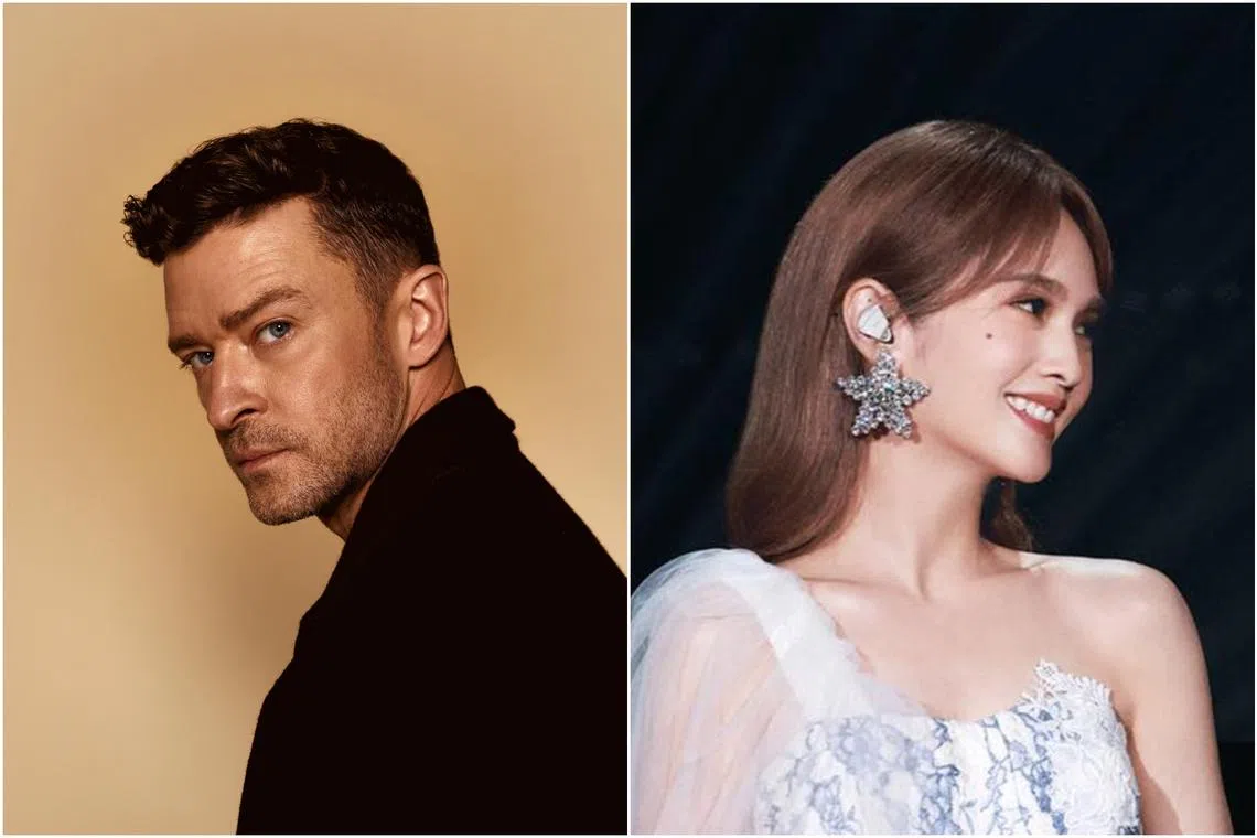 Justin Timberlake (left) and Rainie Yang are predicted to light up the country’s stages in the next year.