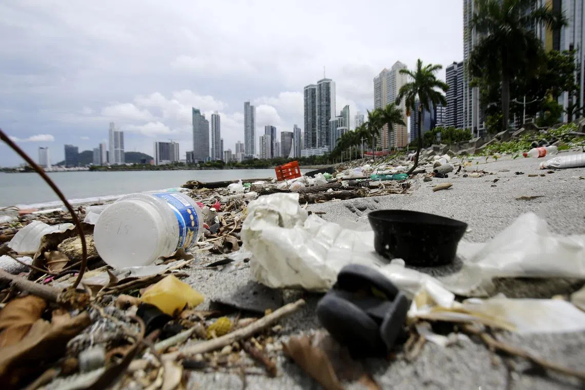 Plastic waste on a beach in Panama City, Panama, on Aug 5.