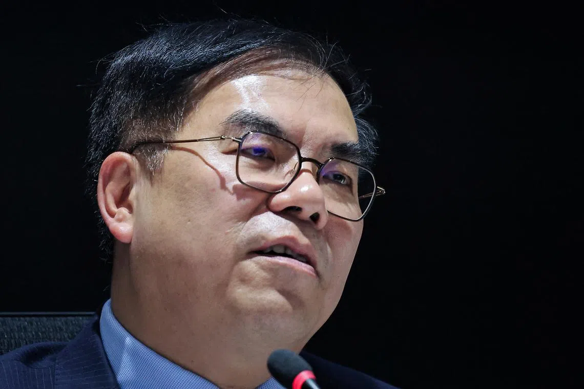 Taiwan Environment Minister Peng Chi-ming speaks to media in Taipei, Taiwan November 8, 2024. REUTERS/Ann Wang