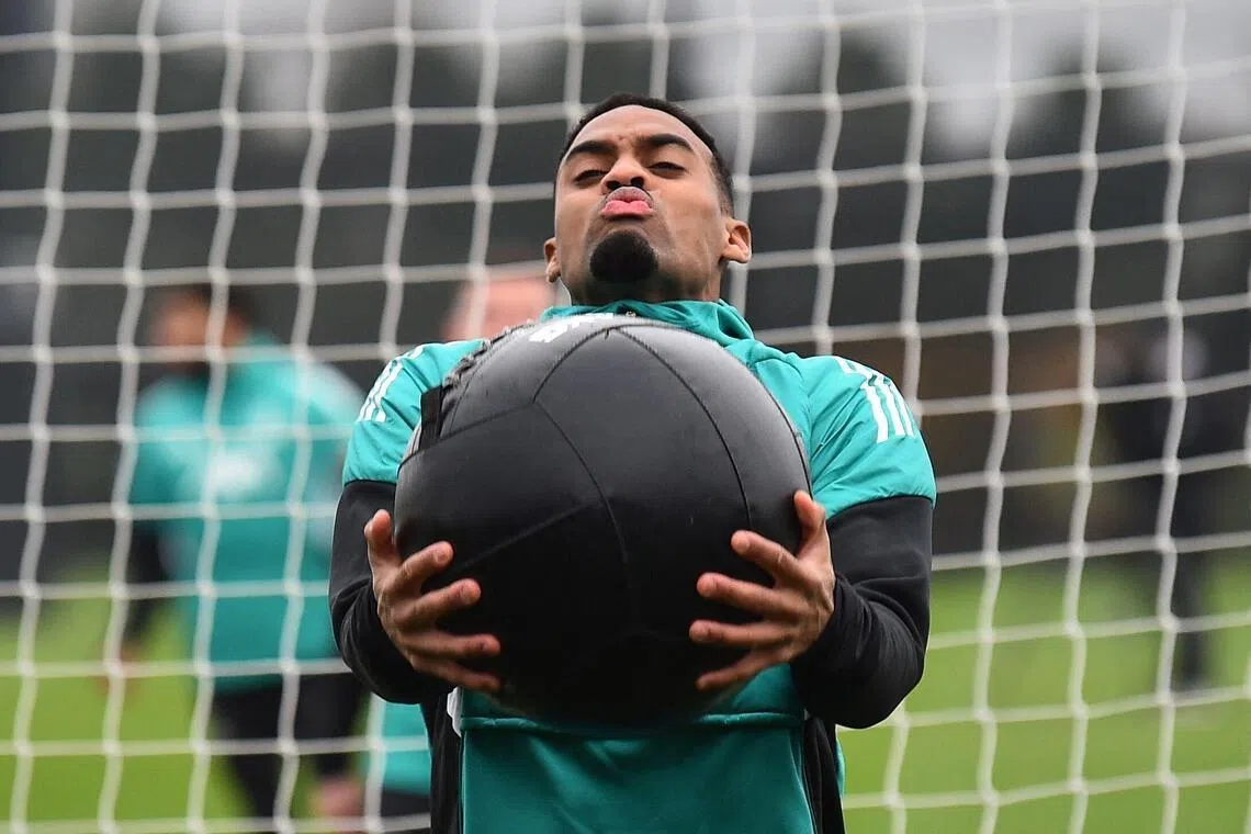 Liverpool's Dutch midfielder Ryan Gravenberch taking part in a team training session at their training ground in Kirkby on March 9, 2026, on the eve of their UEFA Champions League, last 16, first leg football match against Galatasaray. 