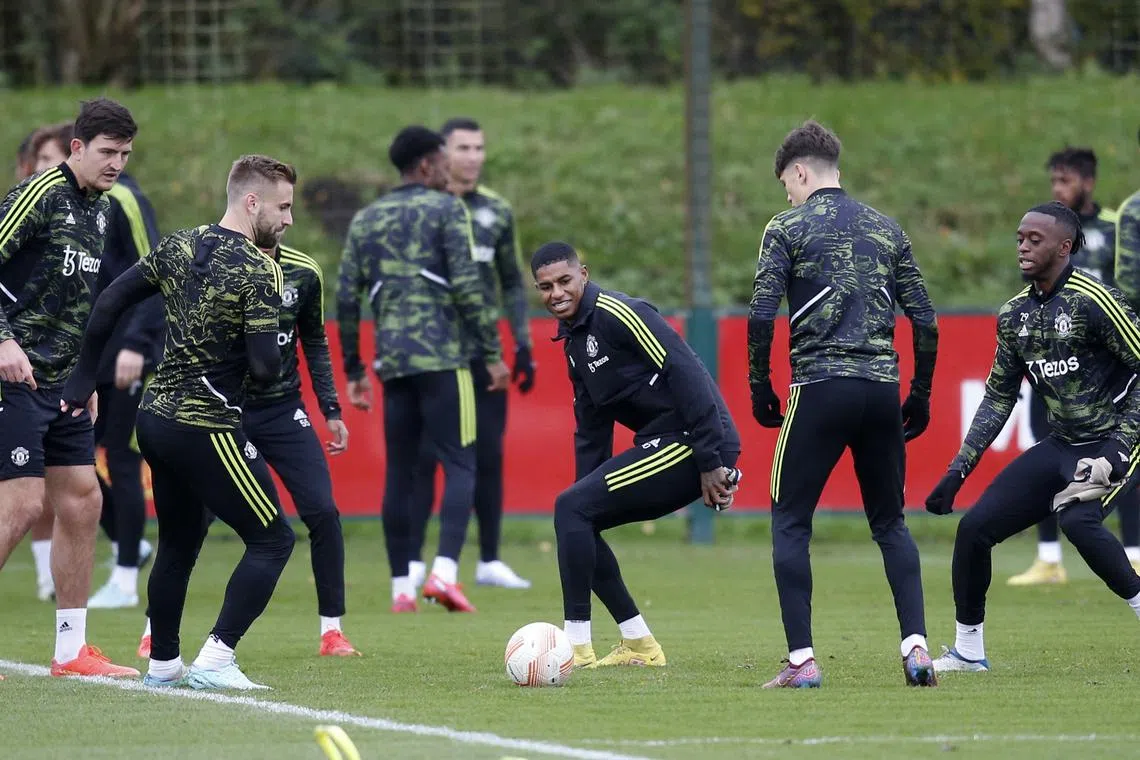 Manchester United's Marcus Rashford during training ahead of the Europa League clash against Real Sociedad.