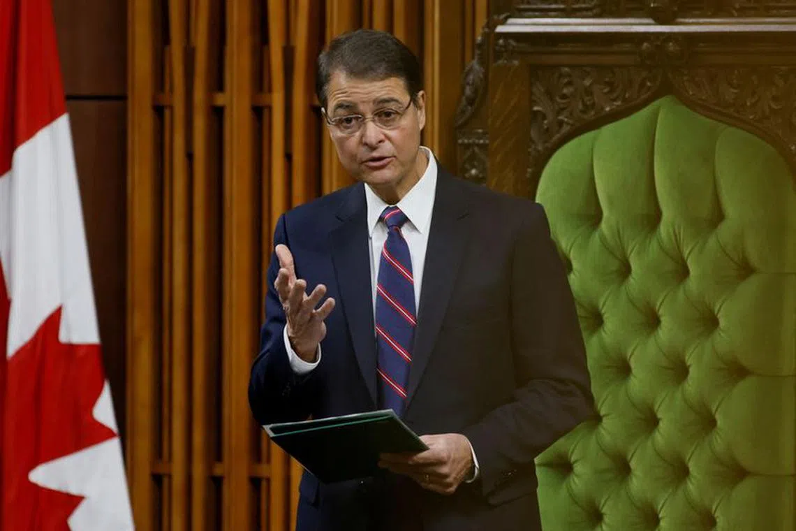 FILE PHOTO: Liberal Member of Parliament Anthony Rota speaks after being re-elected as Speaker of the House of Commons on Parliament Hill in Ottawa, Ontario, Canada November 22, 2021. REUTERS/Blair Gable/File Photo