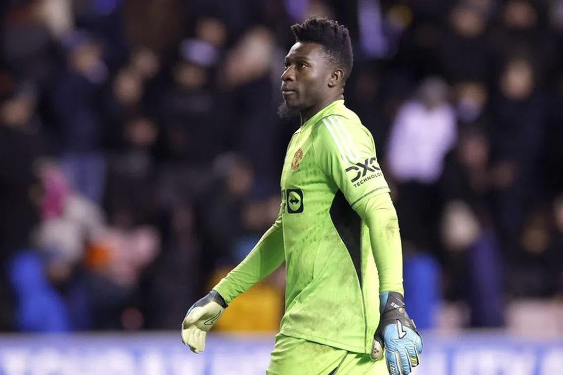 Soccer Football - FA Cup - Third Round - Wigan Athletic v Manchester United - DW Stadium, Wigan, Britain - January 8, 2024 Manchester United's Andre Onana during the match Action Images via Reuters/Jason Cairnduff/File Photo