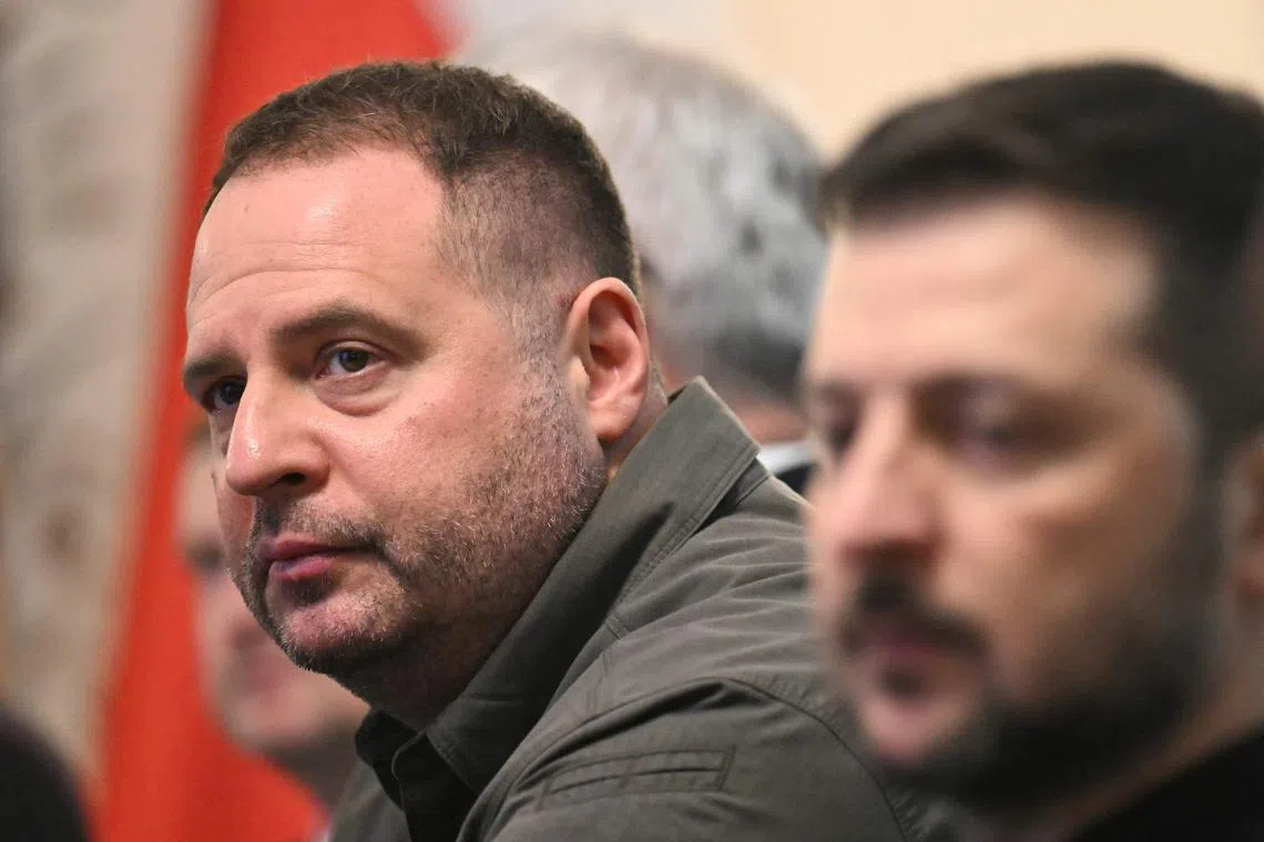 Mr Andriy Yermak (left) said the "main topic of conversation was the coordination of joint efforts to achieve a just and lasting peace” in Ukraine.