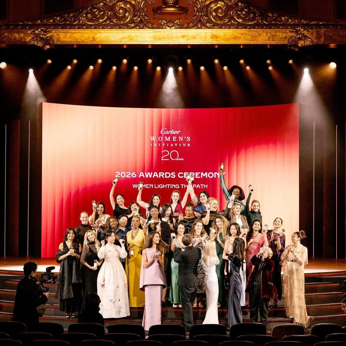 The 30 Cartier Women's Initiative fellows with international human rights lawyer Amal Clooney, Chairman of Cartier Culture and Philanthropy Cyrille Vigneron and Yanina Novitskaya, CEO of Cartier SEA & Oceania.