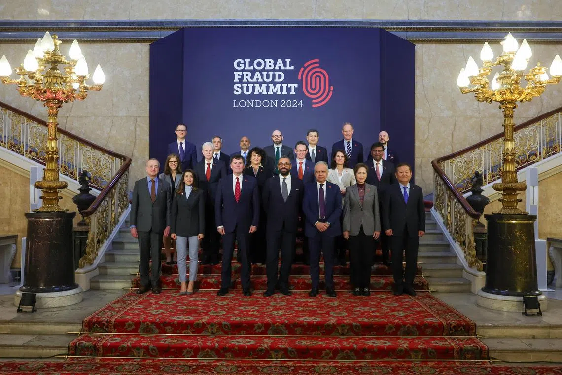 Second Minister for Home Affairs Josephine Teo (front row, second from right) represented Singapore at the inaugural Global Fraud Summit in London.