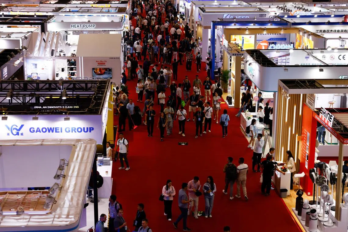People visit the China Import and Export Fair, commonly known as the Canton Fair, in Guangzhou, China, on April 15, 2025. 