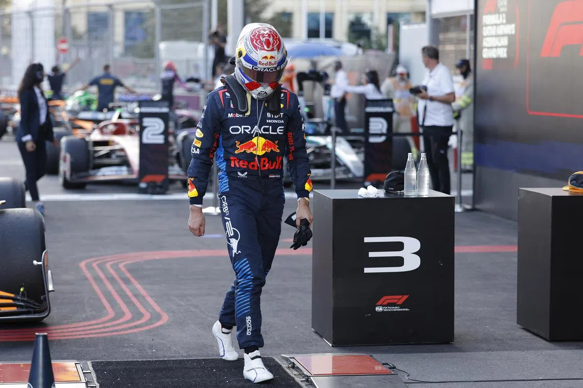 Red Bull's Max Verstappen reacts after the Azerbaijan Grand Prix.