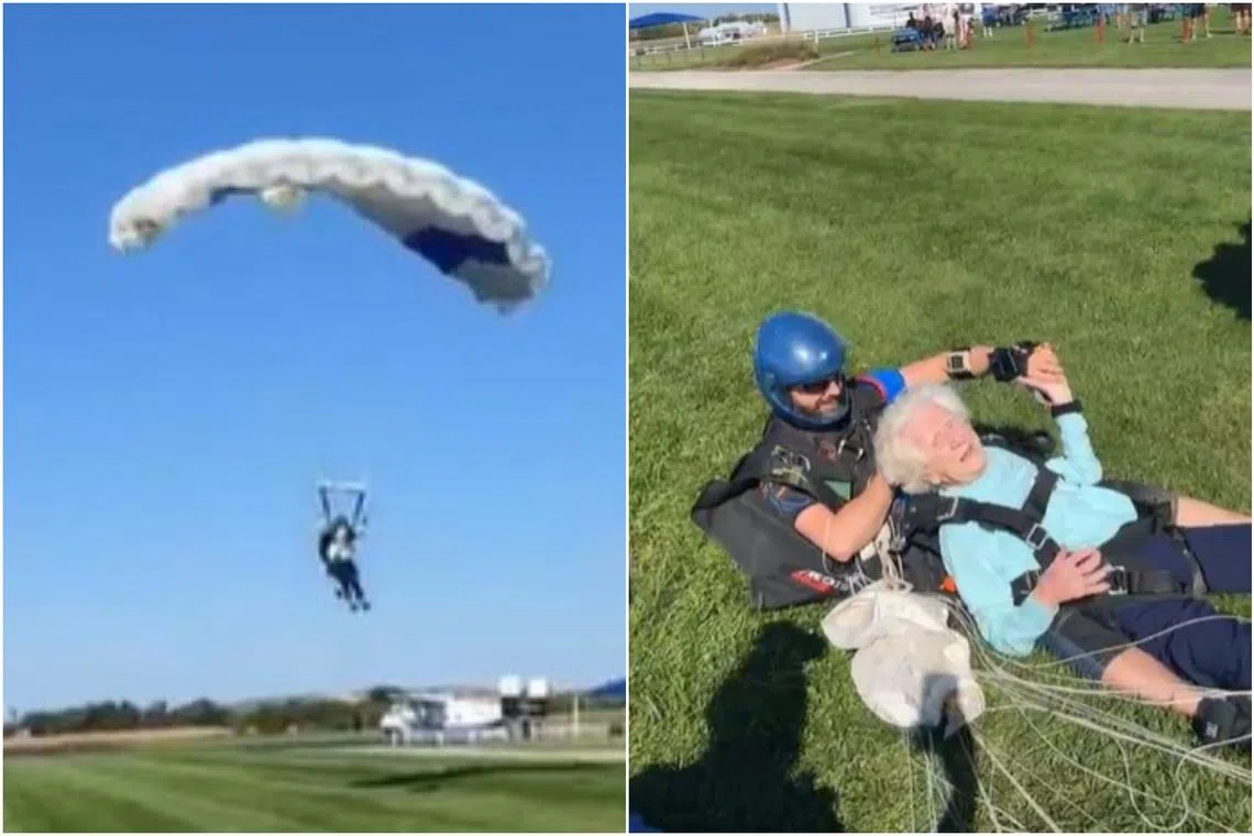 This was 104-year-old Ms Dorothy Hoffner's second skydive.