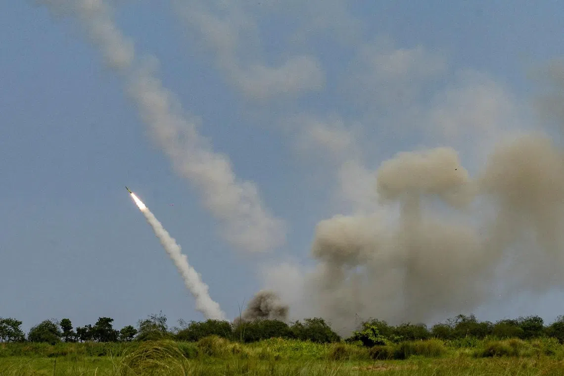A rocket system is fired during the annual joint military exercises between US and Philippine troops in April 2023.