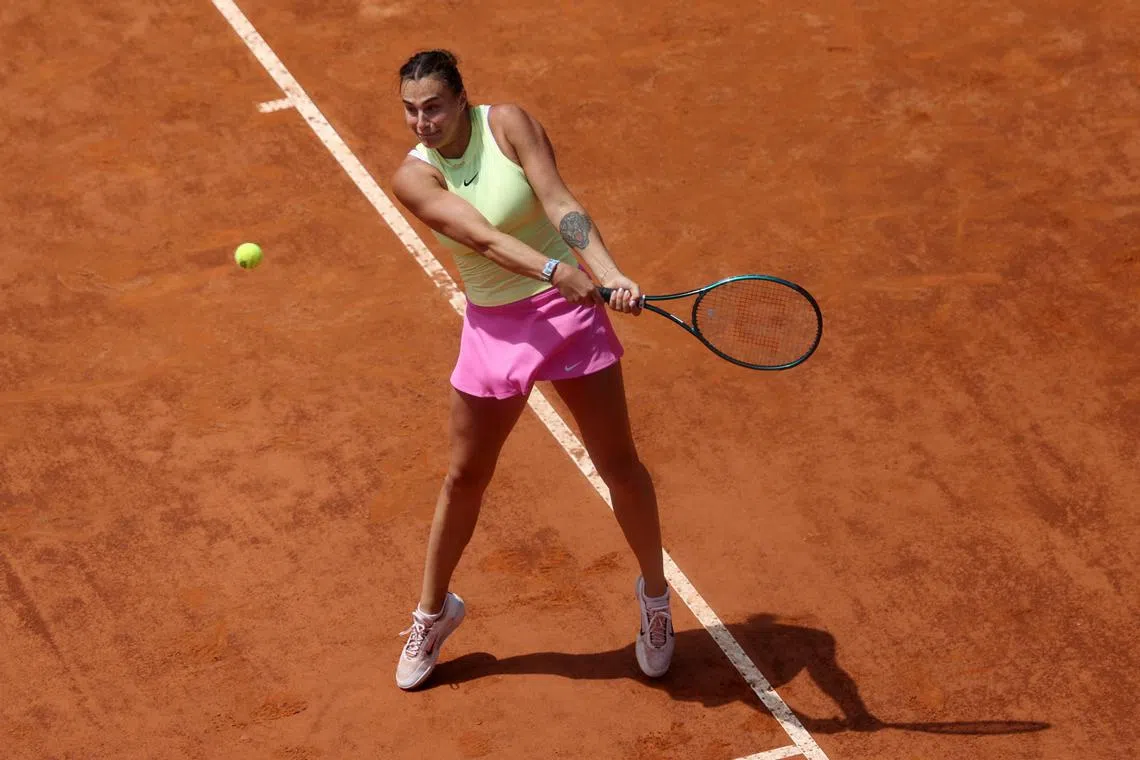 Belarus' Aryna Sabalenka in action during her Italian Open quarter-final match against Latvia's Jelena Ostapenko.
