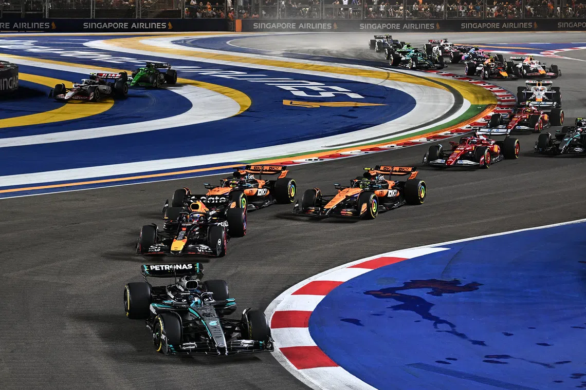 Drivers at the 2025 Formula One Singapore Airlines Singapore Grand Prix at the Marina Bay Street Circuit on Oct 5, 2025. 