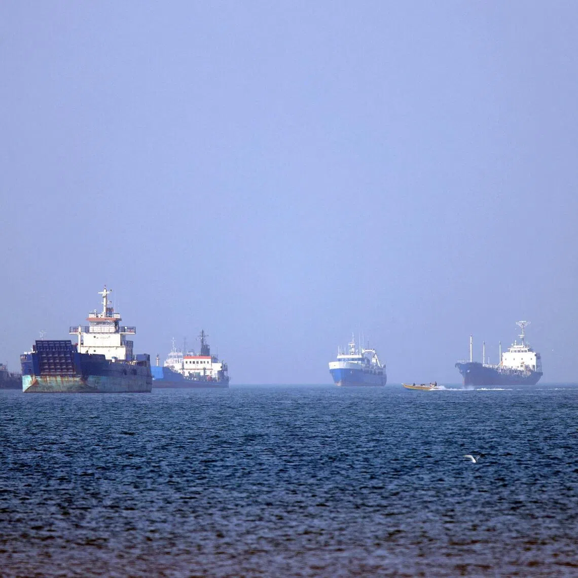 Vessels are pictured anchored in the Strait of Hormuz off Bandar Abbas in southern Iran on May 4.