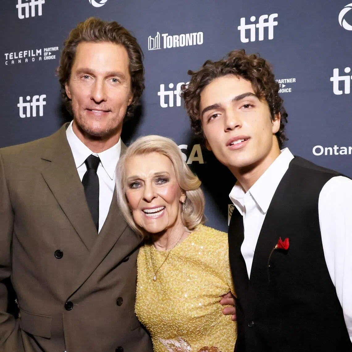 (From left) Matthew McConaughey, Kay McCabe McConaughey Levi McConaughey attend the premiere of The Lost Bus during the 2025 Toronto International Film Festival on Sept 5, 2025 in Toronto, Ontario.   