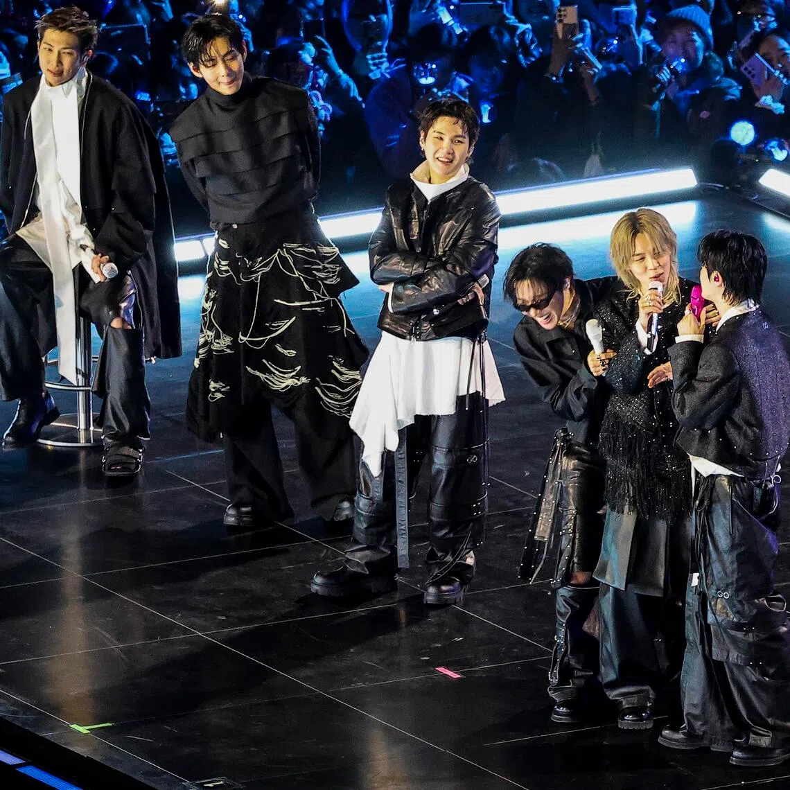 BTS perform during the BTS The Comeback Live: Arirang concert in Seoul, South Korea on March 21, 2026.  