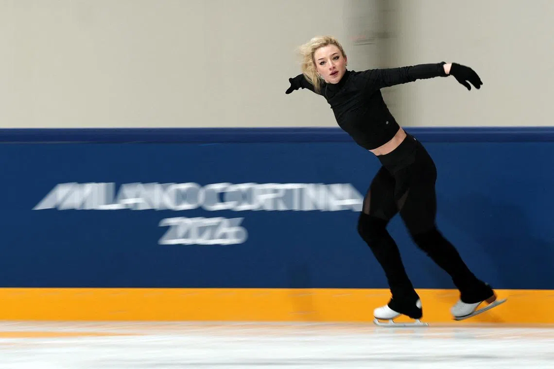 Milano Cortina 2026 Olympics - Figure Skating - Various Training Sessions - Milano Ice Skating Arena, Milan, Italy - February 05, 2026 Amber Glenn of United States during training REUTERS/Amanda Perobelli
