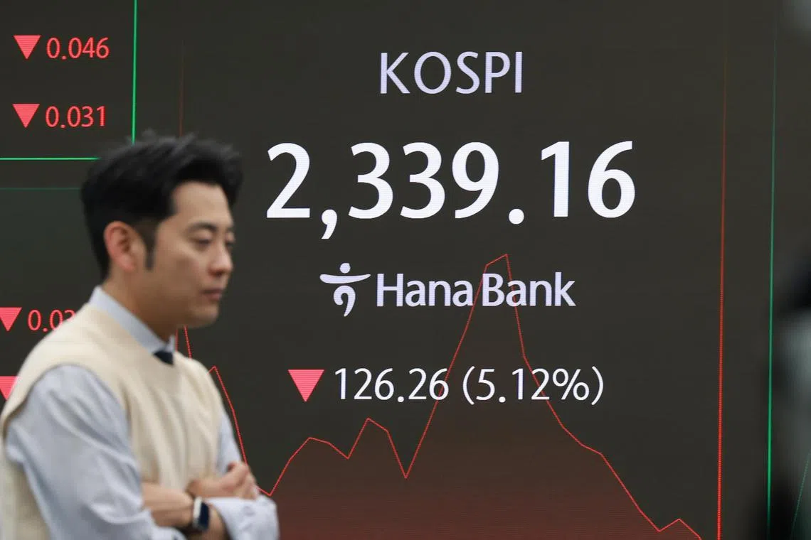 The benchmark Korea Composite Stock Price Index plunged 5.12 per cent in early trading hours on April 7.