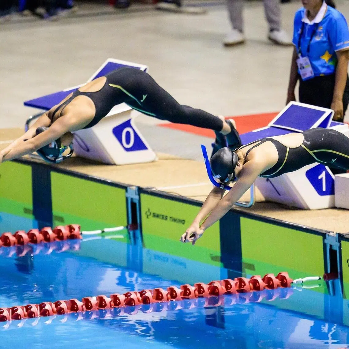A fin swimming event at the Morodok Techo Aquatics Centre in Phnom Penh, Cambodia, during the 2023 SEA Games.
