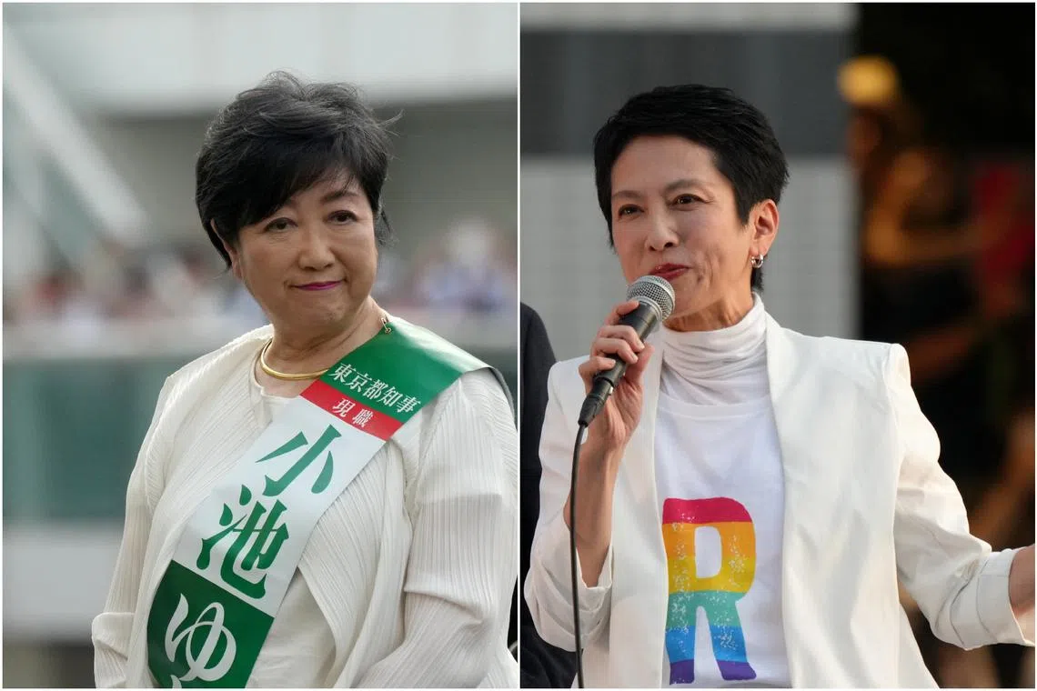 Both Ms Yuriko Koike (left) and her nearest rival, Ms Renho, have pledged to expand support for child-rearing.