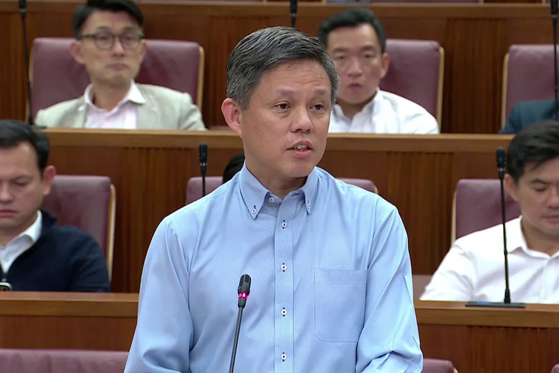 Coordinating Minister for Public Services Chan Chun Sing speaking in Parliament on Sept 26.