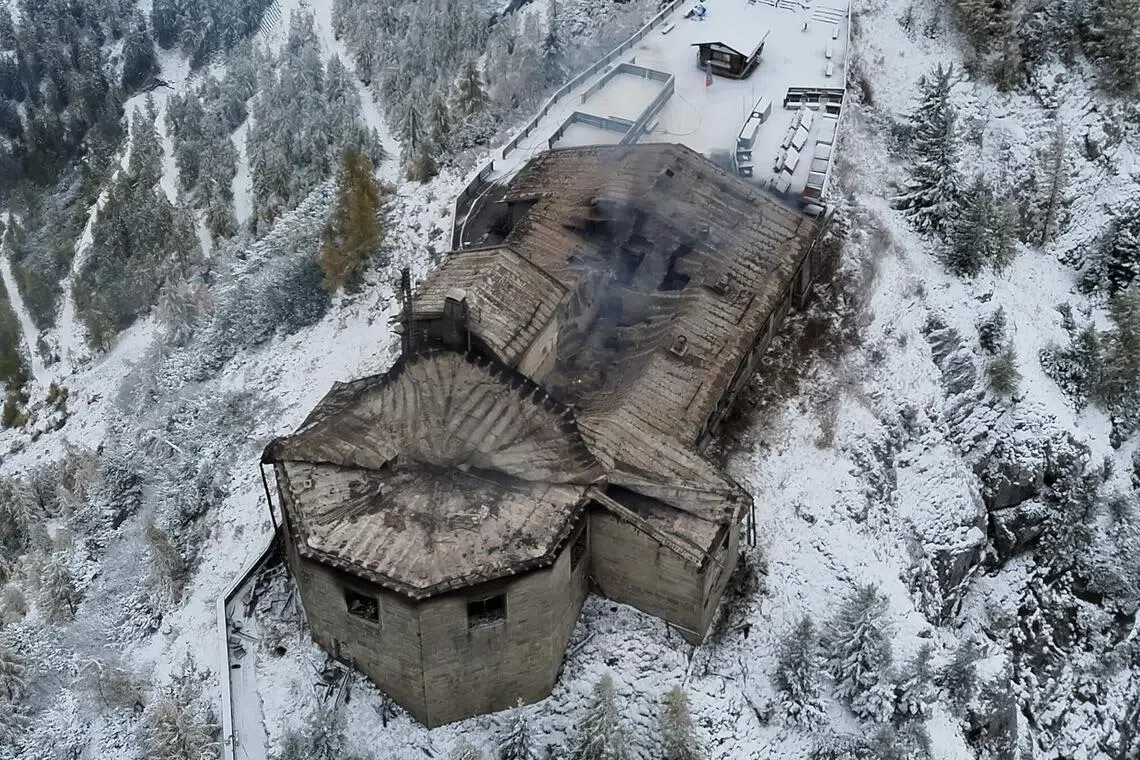 A police photo shows Adolf Hitler’s “Eagle’s Nest” mountain retreat after a fire that tore through the building on Oct 23 and 24 was finally extinguished.