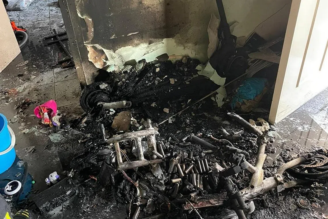 The fire, which was located at the corner of the living room, was extinguished by SCDF with several buckets of water.