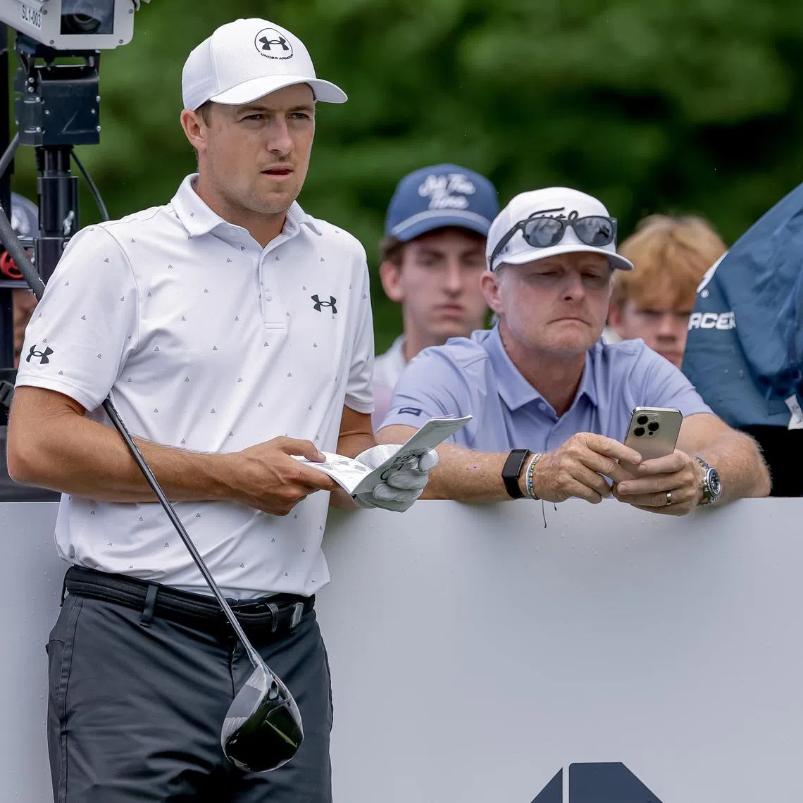 Jordan Spieth on the third tee during a practice round for the 2025 PGA Championship.