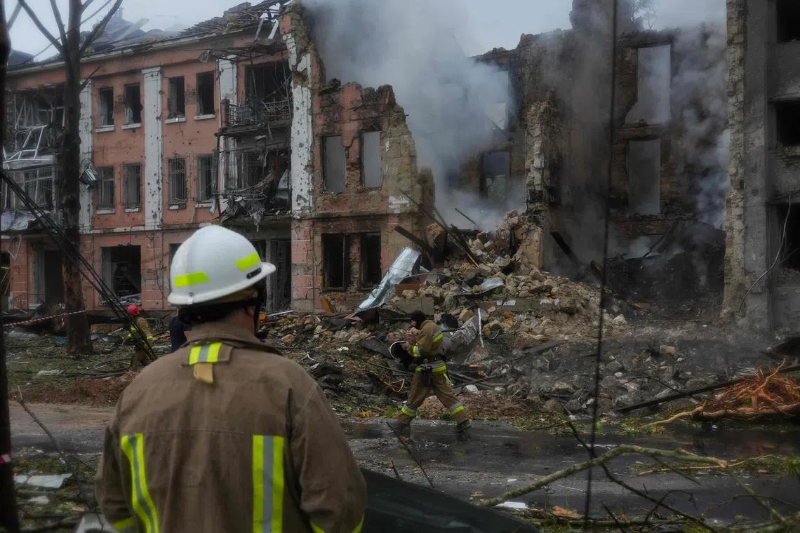 Mykolaiv (above) was hit overnight, along with the nearby Black Sea port city of Odesa, where at least one man died and four people were injured.