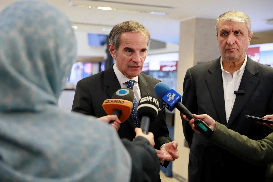 International Atomic Energy Agency (IAEA) Director General Rafael Grossi speaks to the media, in Tehran, Iran, April 17, 2025. Iranian Atomic Organisation/WANA (West Asia News Agency)/Handout via REUTERS/ File Photo
