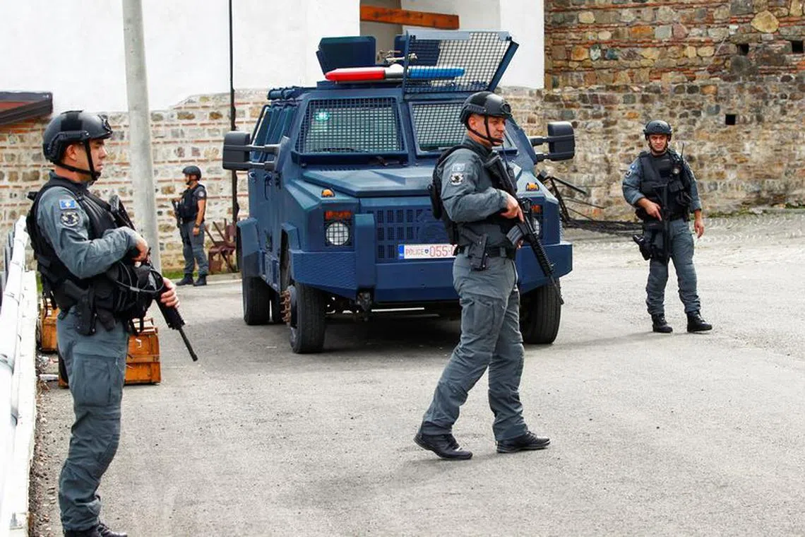 Kosovo police officers patrol, in the aftermath of a shooting incident, in Banjska village, Kosovo September 27, 2023. REUTERS/Ognen Teofilovski