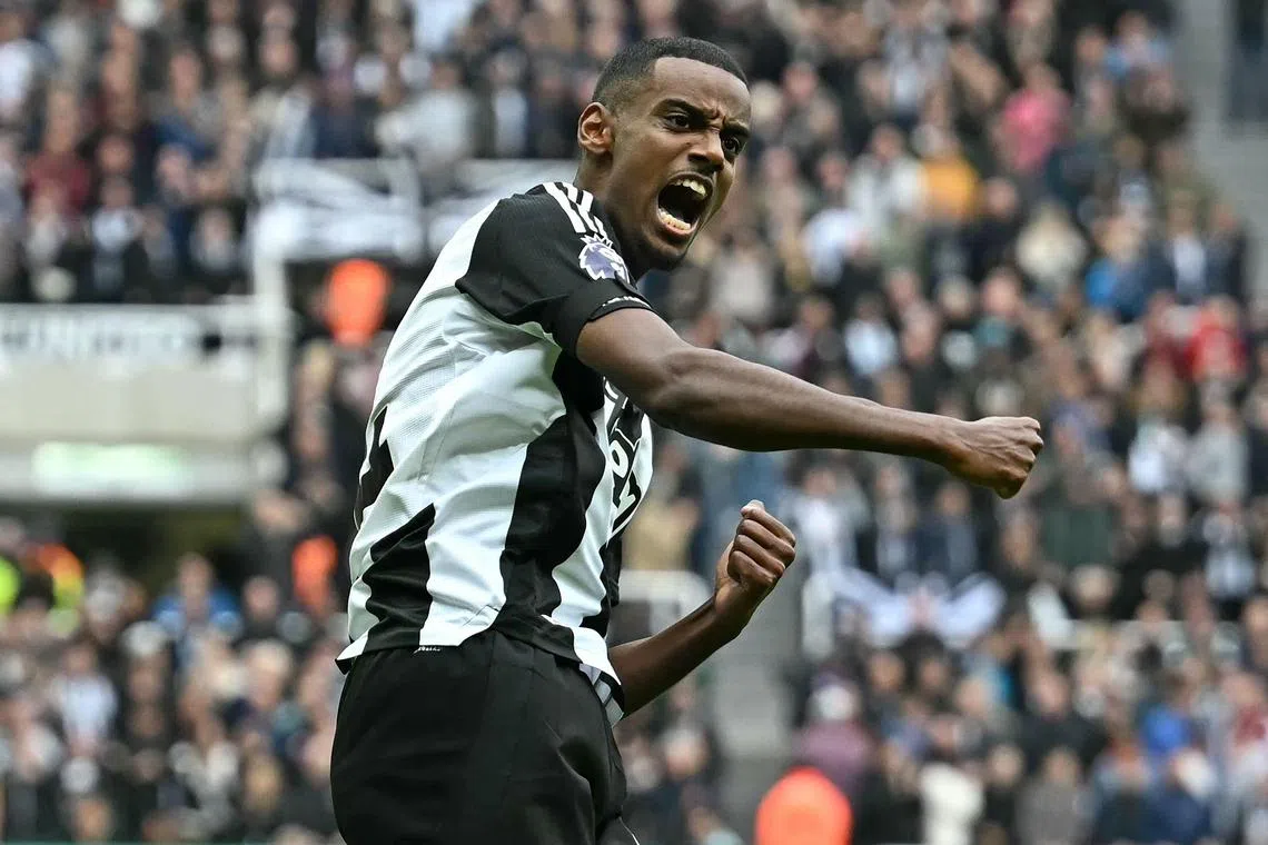 Newcastle United striker Alexander Isak celebrates after scoring against Arsenal in their English Premier League clash.