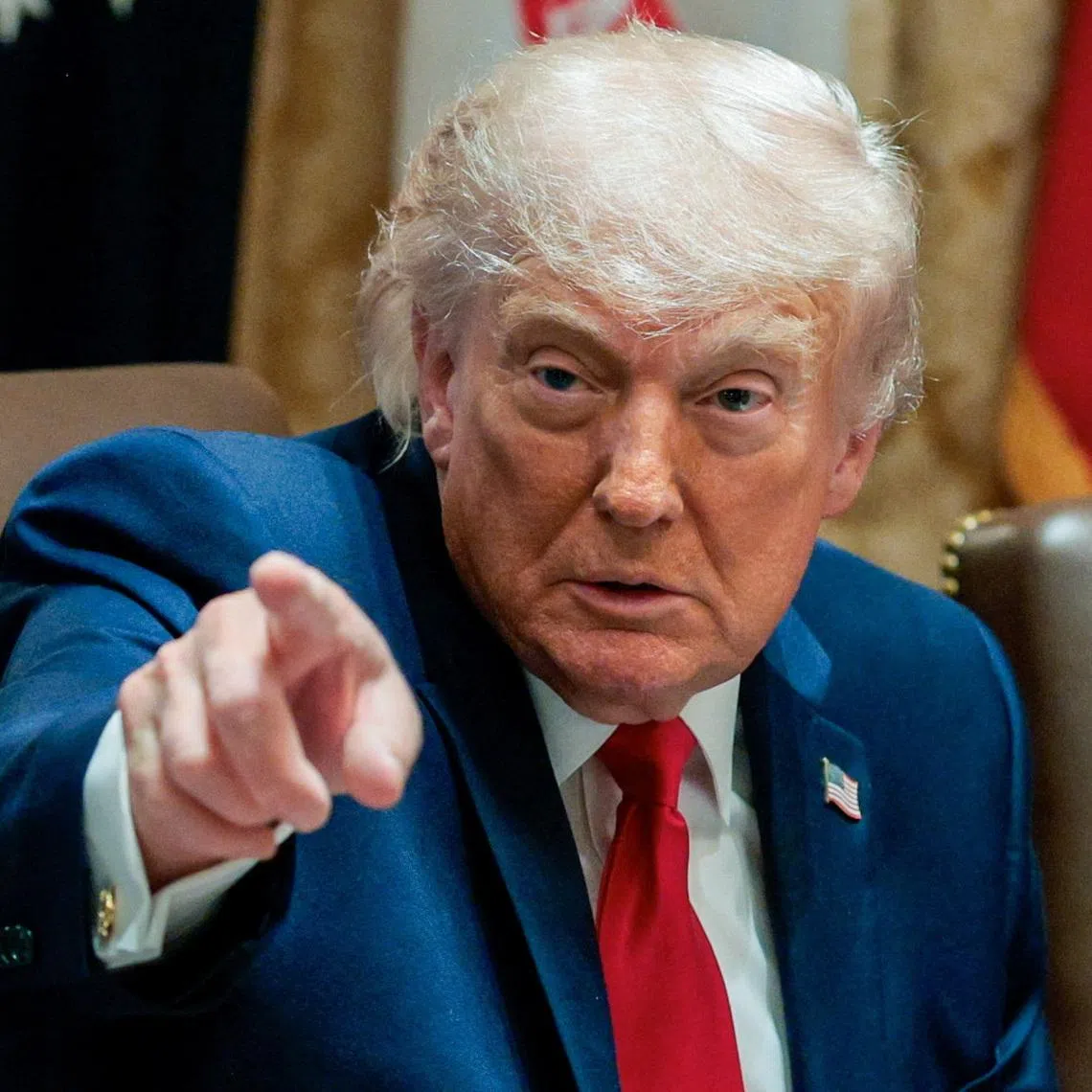U.S. President Donald Trump points his finger during a cabinet meeting in the Cabinet Room at the White House, in Washington, D.C., U.S., May 27, 2026. REUTERS/Evan Vucci