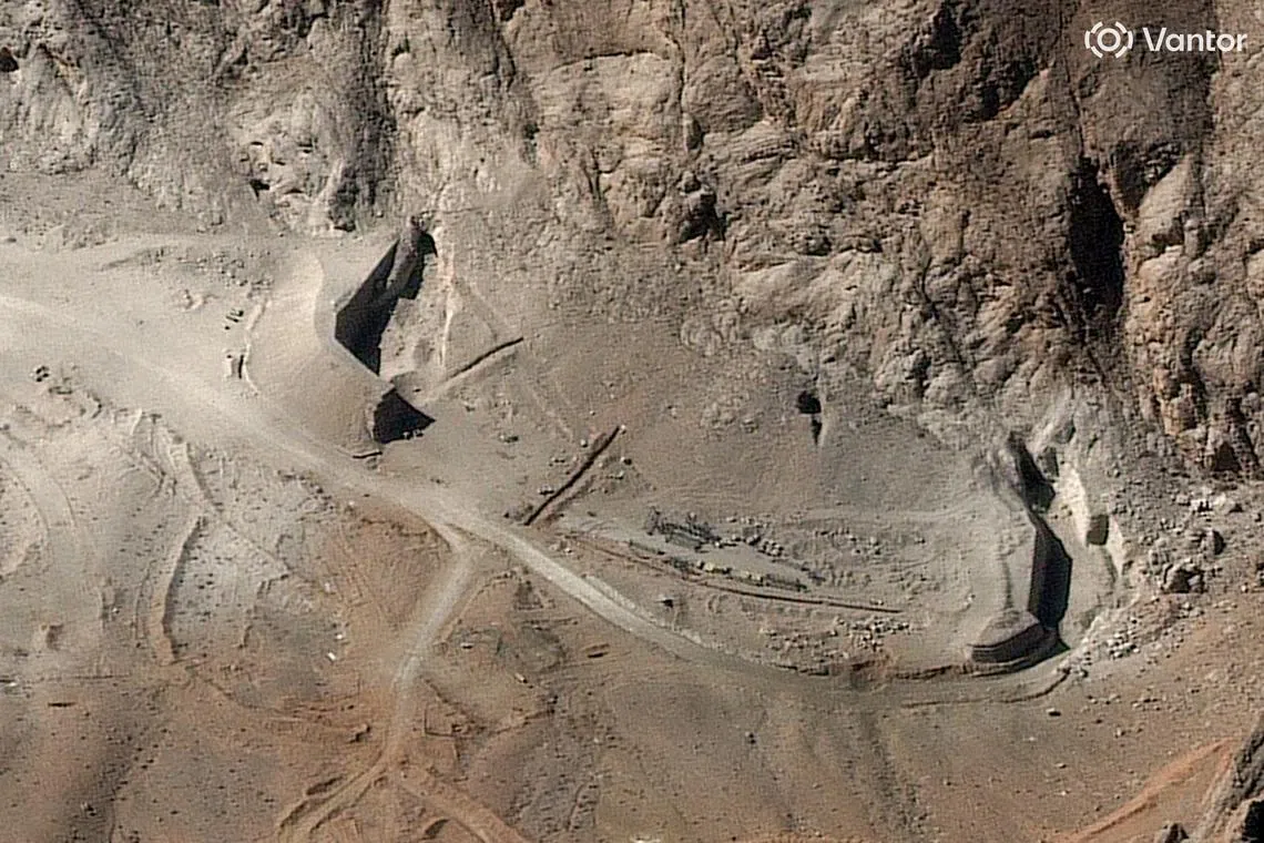 A satellite image shows a closer view of the destroyed tunnel entrances at Isfahan missile complex after reported airstrikes, amid the U.S.-Israeli conflict with Iran, in Isfahan, Isfahan Province, Iran, March 8, 2026. Vantor/Handout via REUTERS