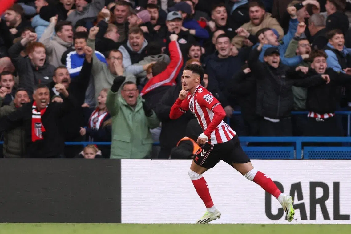 Sunderland's Chemsdine Talbi celebrates scoring their winning goal against Chelsea.
