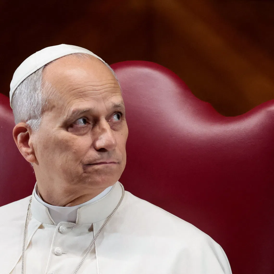 Pope Leo XIV looks on during a meeting with the academic community of Pontifical Lateran University in Rome, Italy, November 14, 2025. REUTERS/Remo Casilli